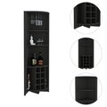 Tuhome Essential Corner Bar Cabinet, Three Shelves, Eight Built-in Wine Rack, Two Side Shelves, Black BLW7784